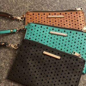 Poppy & Peonies Perforated Clutch Trio - Black, Teal, and Brown